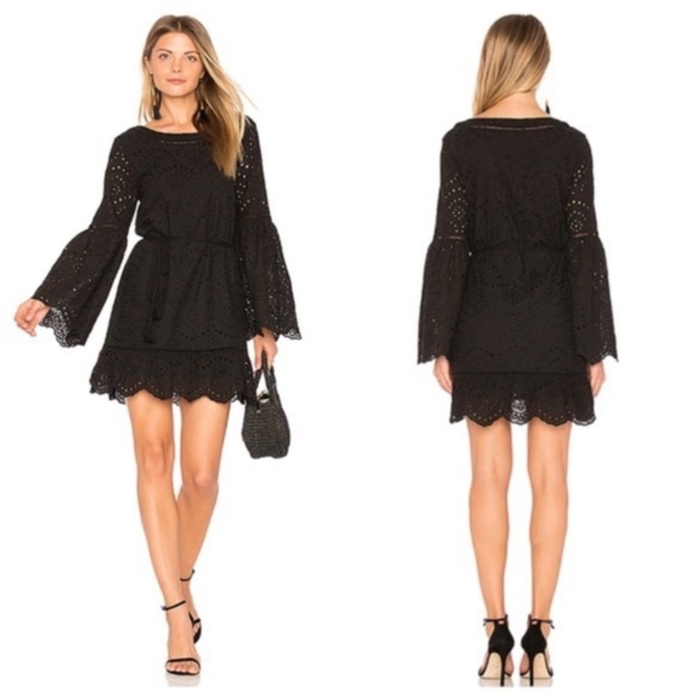 NWT Cupcakes and Cashmere Black Eyelet Lace Ruffle Tie Waist Mini Dress Small - Picture 9 of 14